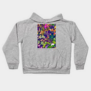 Cool tropical floral leaves botanical illustration, tropical plants,leaves and flowers, purple navy leaves pattern Kids Hoodie